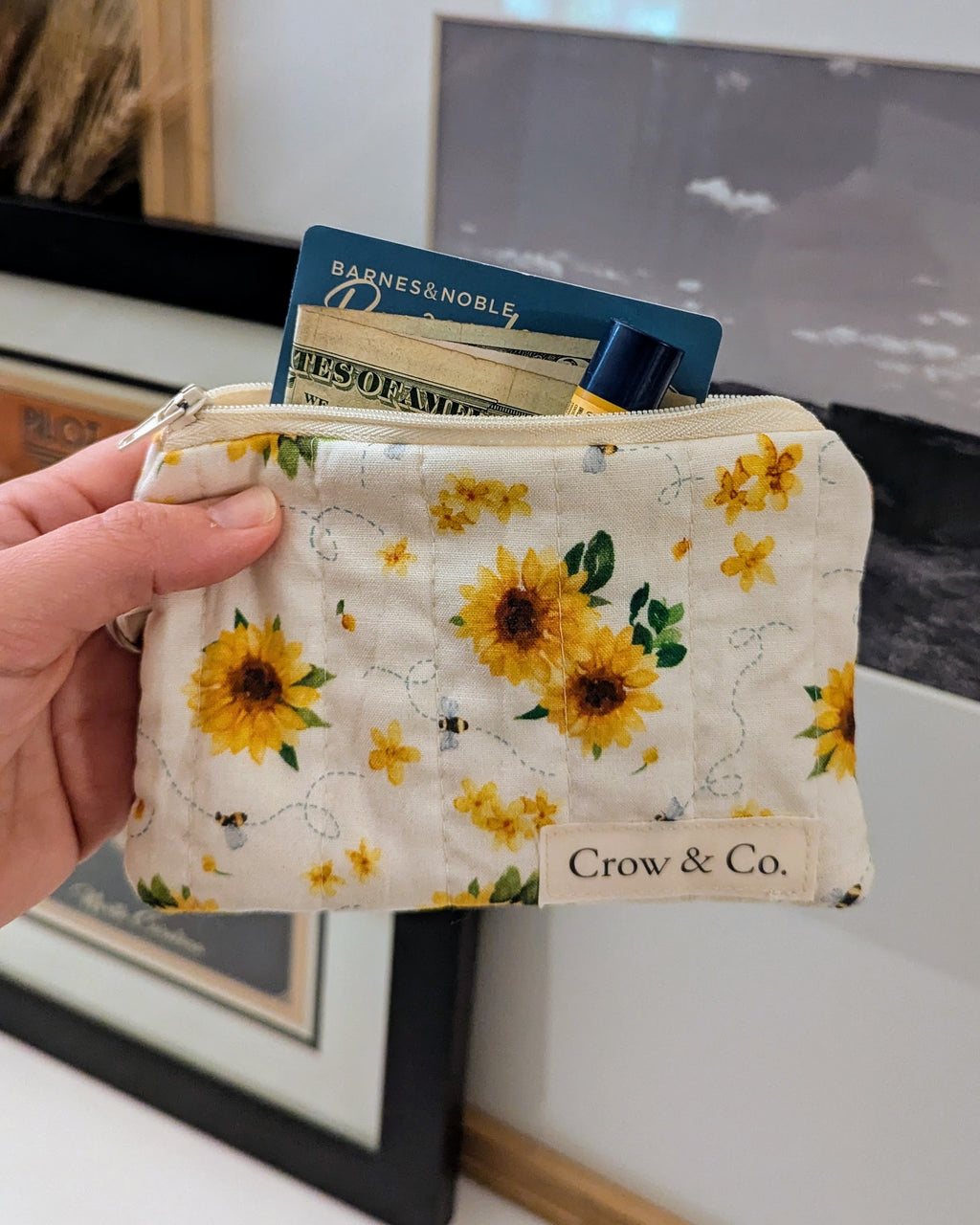 Sunflower Quilted Keychain Wallet