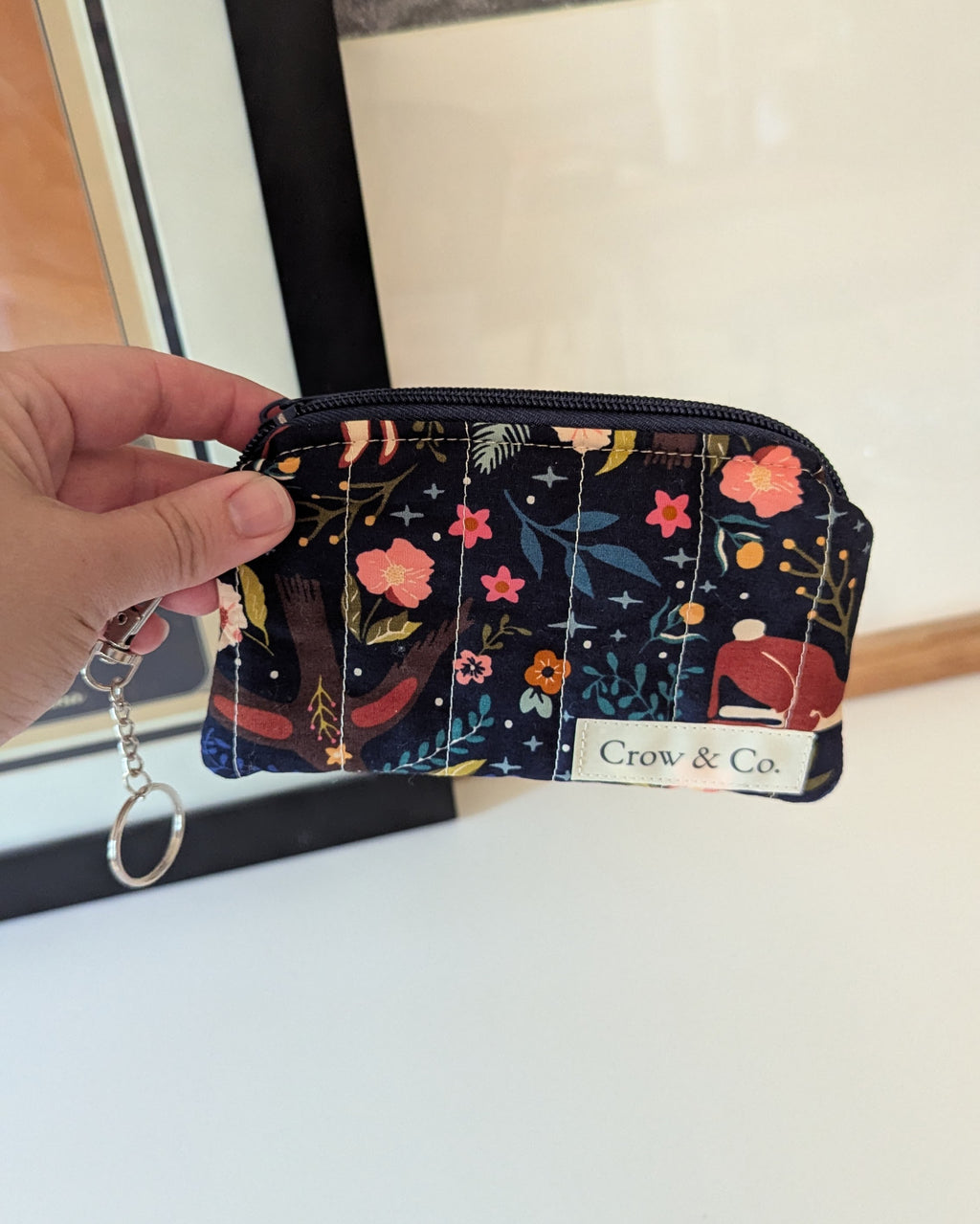 Nighttime Rabbits Quilted Keychain Wallet