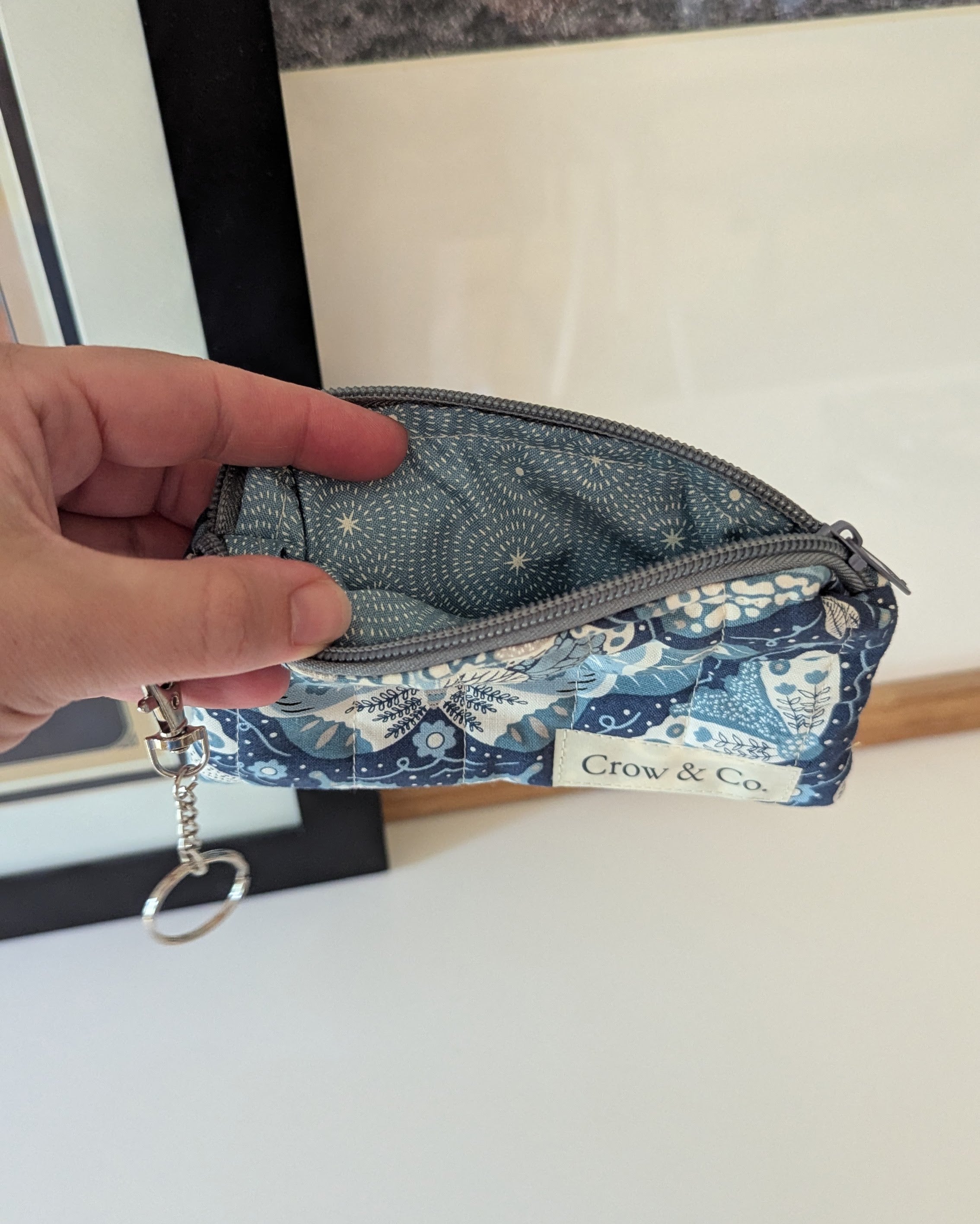 Blue Moth Quilted Keychain Wallet