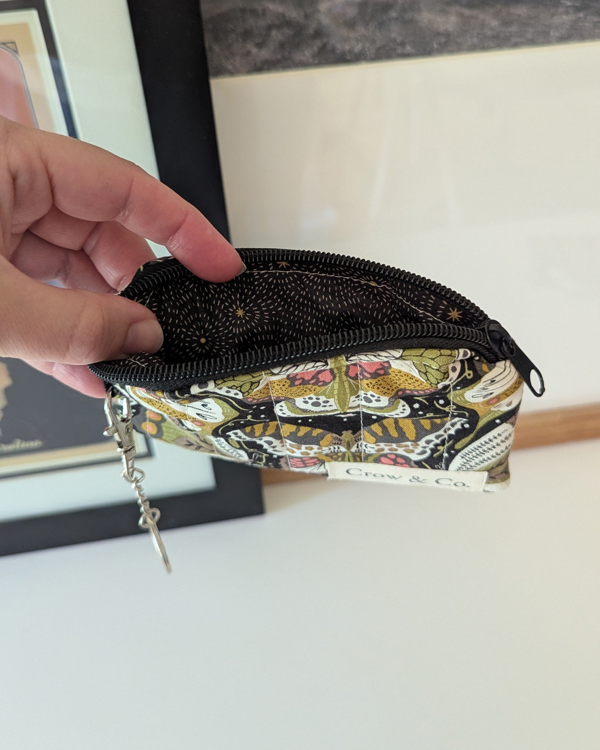 Black Moth Quilted Keychain Wallet