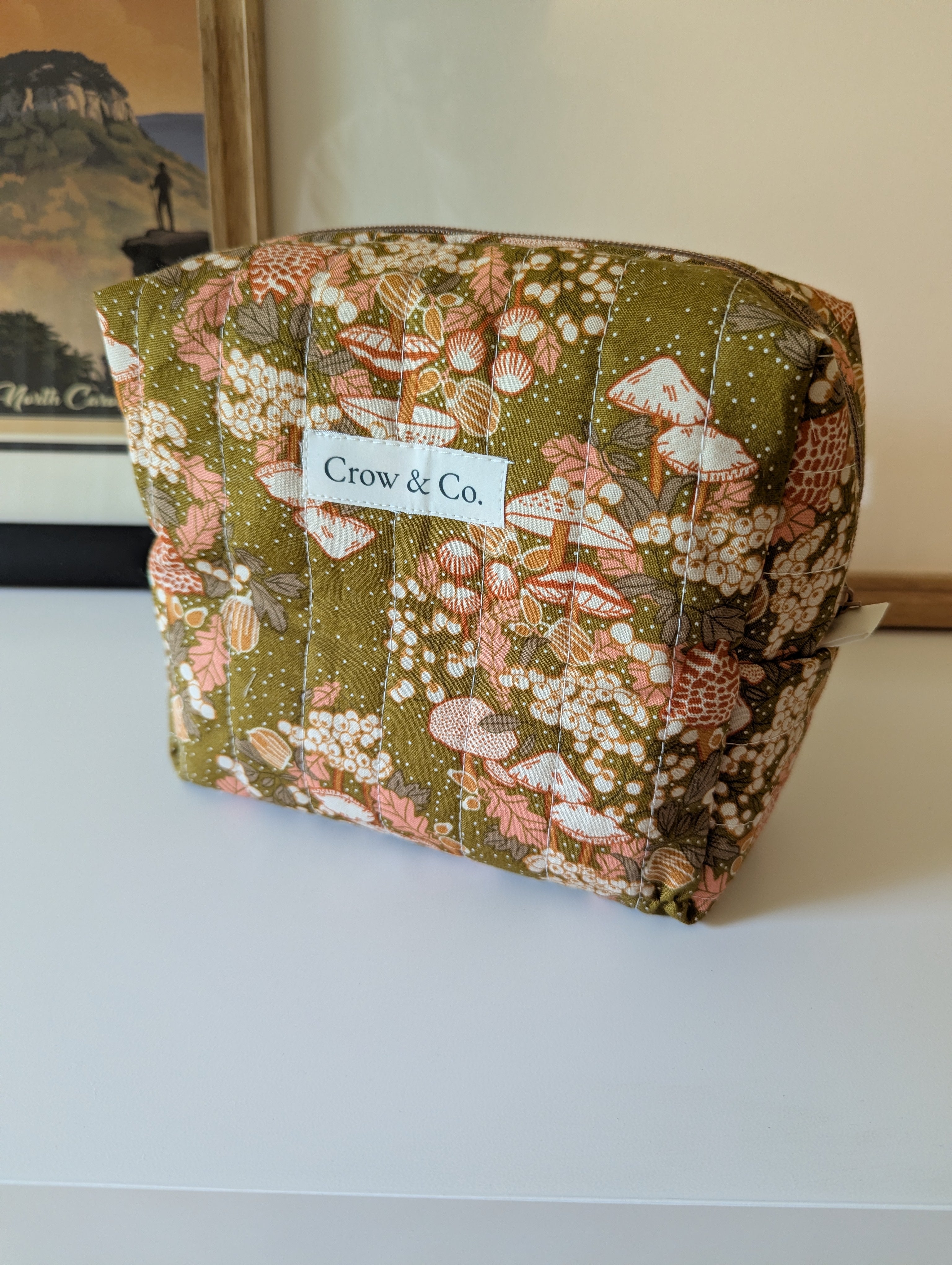 Golden Mushrooms Large Quilted Bag