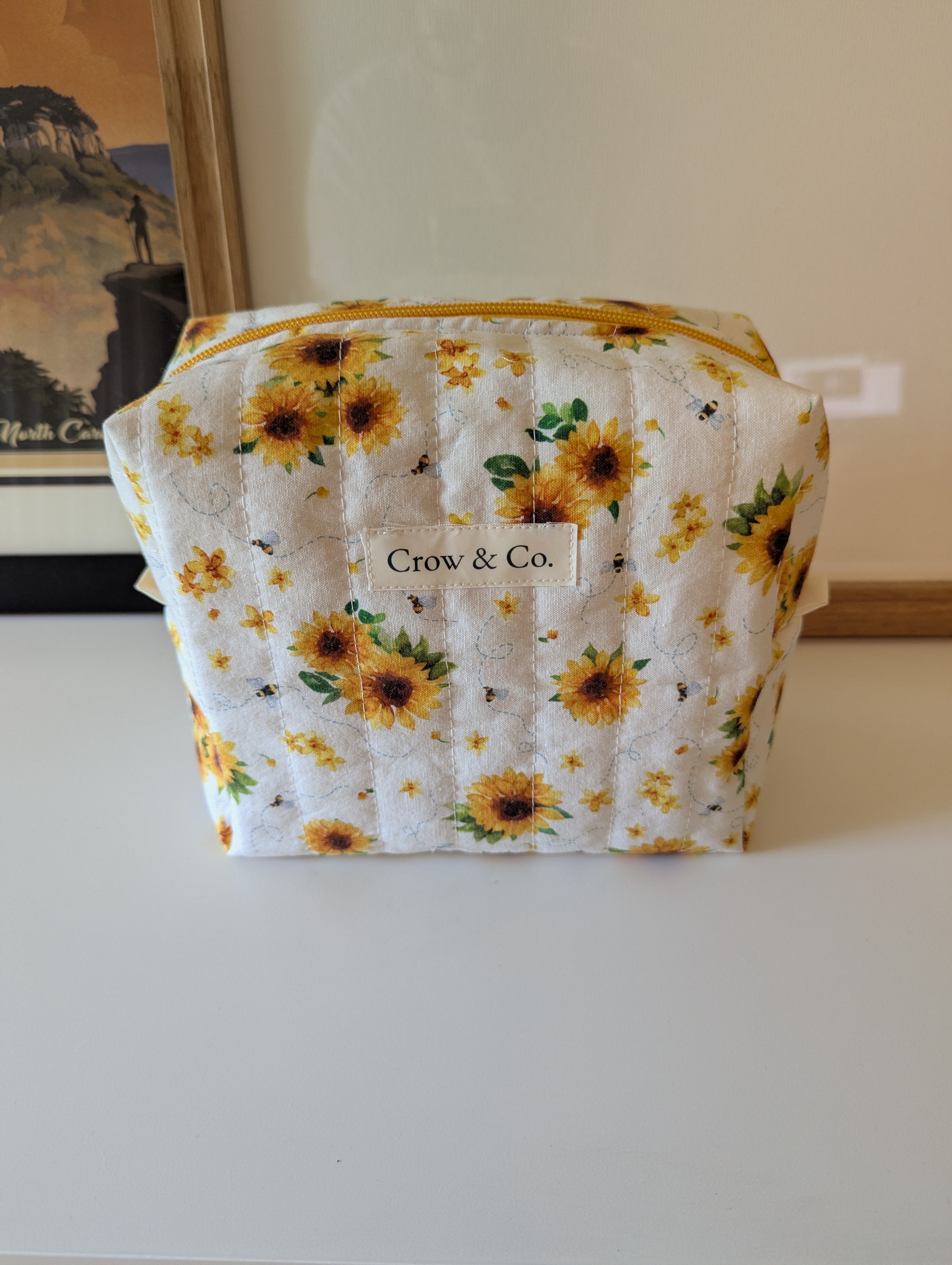 Sunflowers & Bees Large Quilted Bag