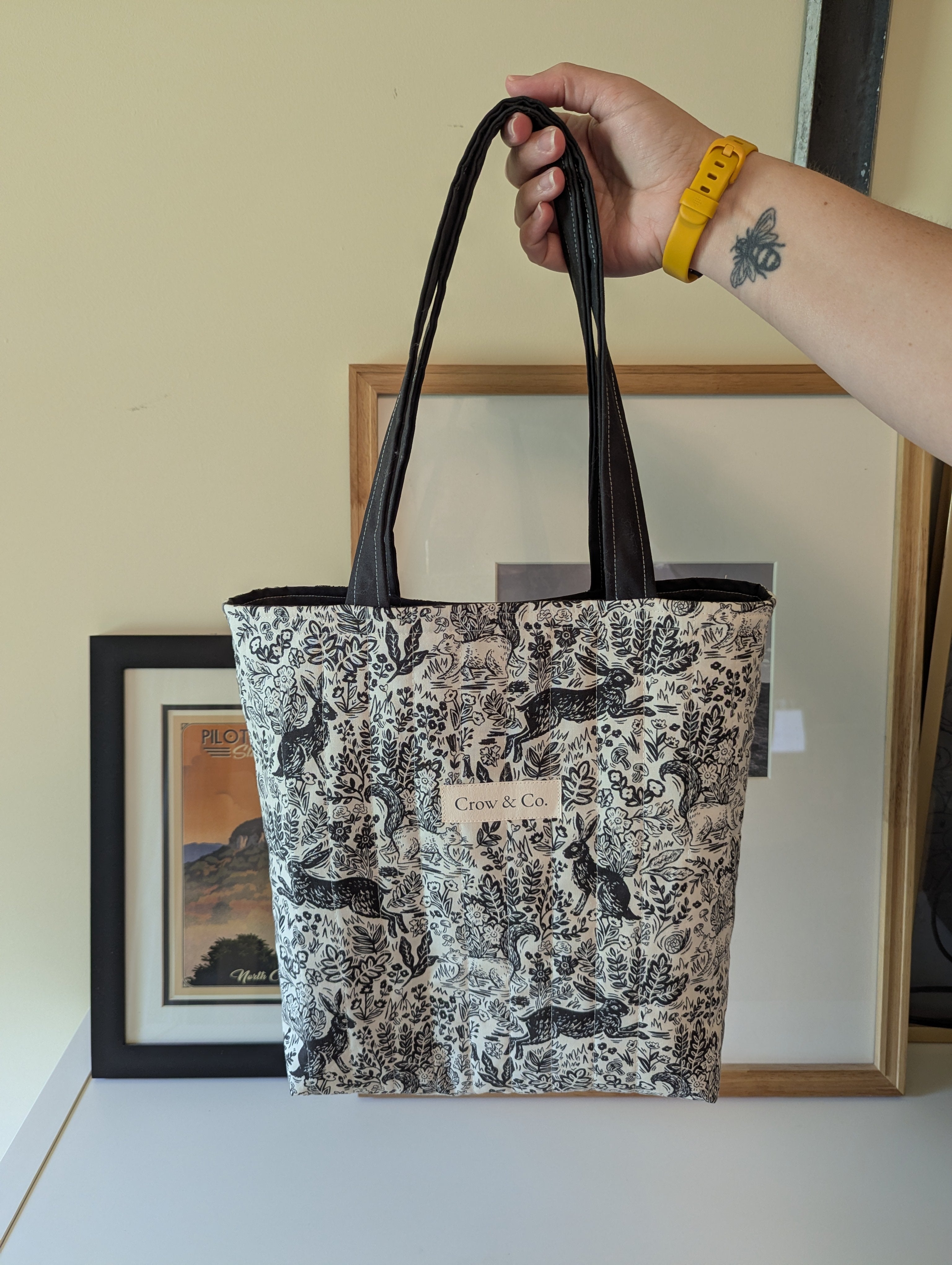 Linocut Forest Quilted Daily Tote Bag