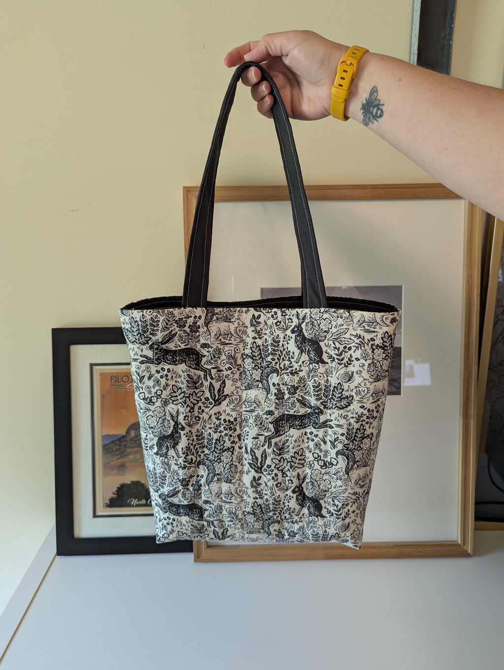 Linocut Forest Quilted Daily Tote Bag
