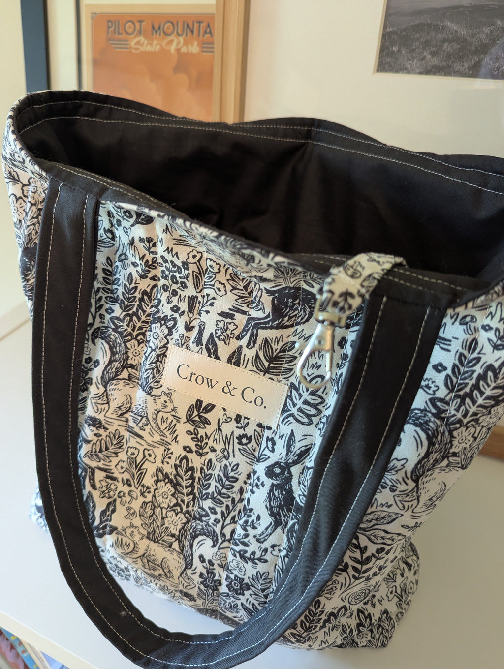 Linocut Forest Quilted Daily Tote Bag